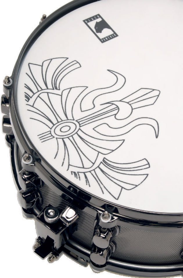 blank The tattoo-like stencilling on the batter head.